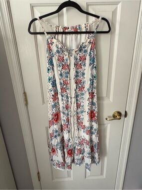 Maurices White Midi Dress with Red & Teal Floral Print